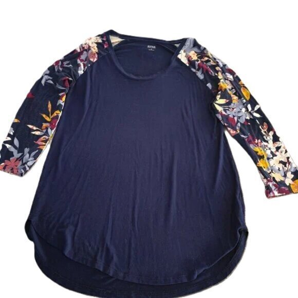 ANA 3/4 Floral‎ Sleeve Blue Top- H022 - Picture 1 of 8